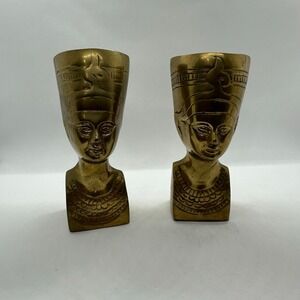 Vintage Solid Brass Heavy Egyptian Figures Pharaoh Tutankhamun‎ Pair of 2